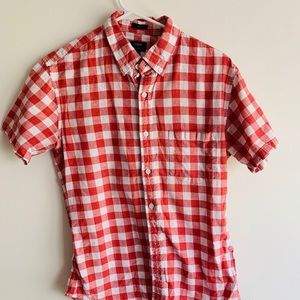 J Crew Short Sleeved Red Checked Button Down